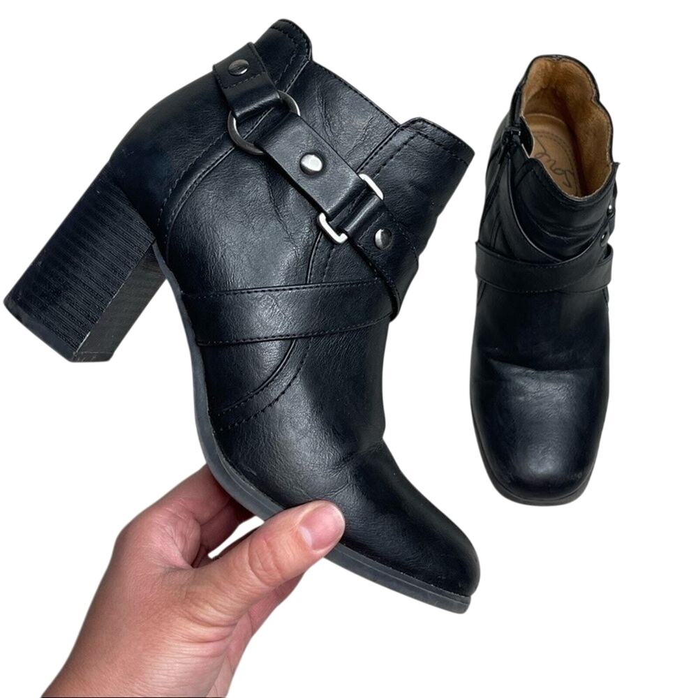 Natural Soul Faux Leather Black Ankle Booties Women's‎ Heeled Boots Size 6.5